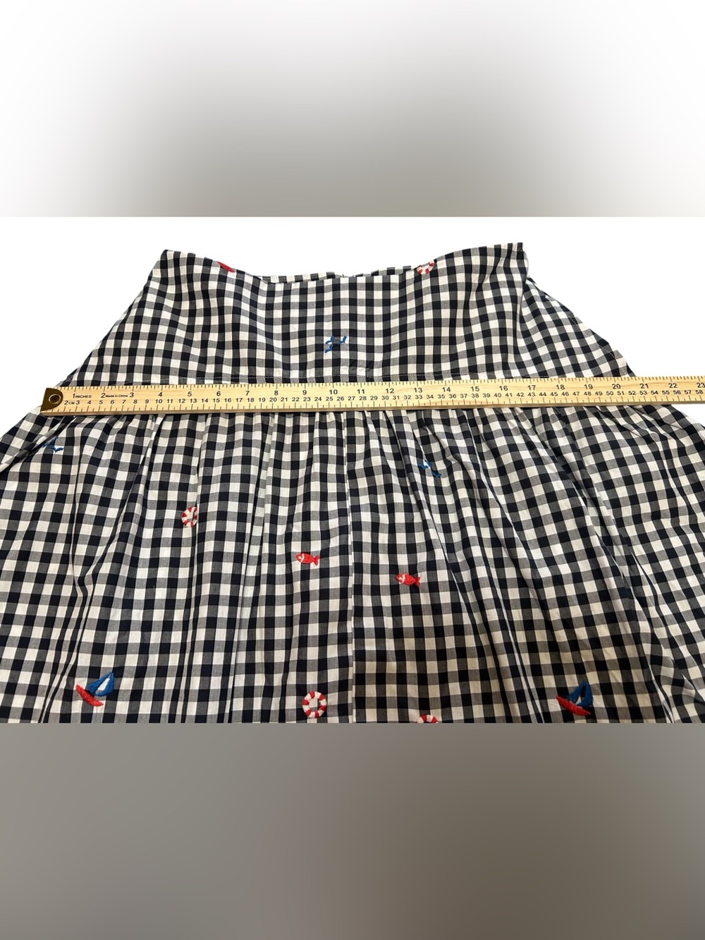 Black & White Gingham A-Line Skirt with Subtle Embroidered Accents - Picture 3 of 16